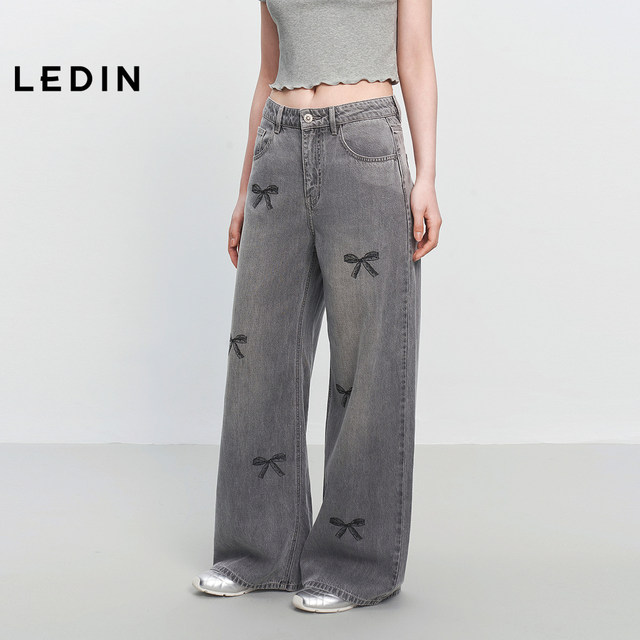 ພາກຮຽນ spring ແລະ summer ແບບໃຫມ່ lace bow ພິມ jeans ກາງເກງຊື່ C1HAF2175