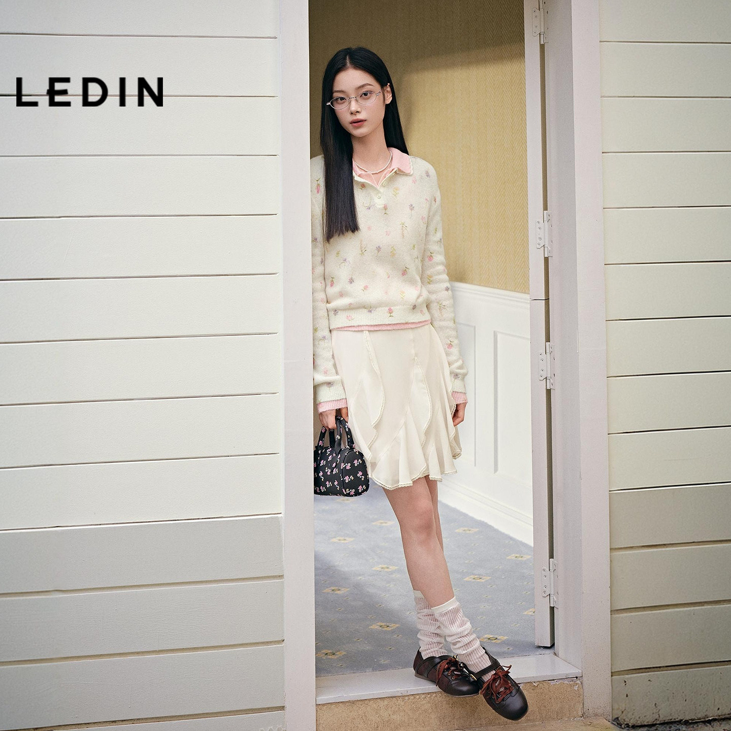 【滤镜针织】乐町春季新碎花呼吸感穿搭少女甜美毛衣浅春色针织衫