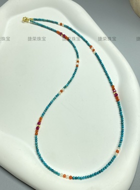 天然小米绿松石珠子多宝项链南红