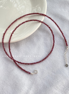 极细天然石榴石酒红色项链锁骨链