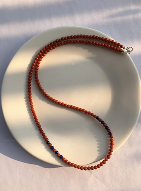 天然南红青金石米珠项链锁骨链女