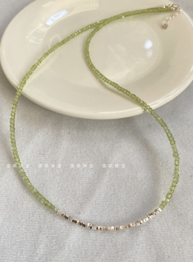 天然橄榄石项链碎银子时尚锁骨链