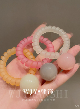 韩国东大门同款高级感小香风果冻彩色电话线发圈头绳简约扎头皮筋