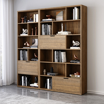 Solid wood bookshelf floor shelves integrated by wall Free combination children students reading home bookcase containing cabinet