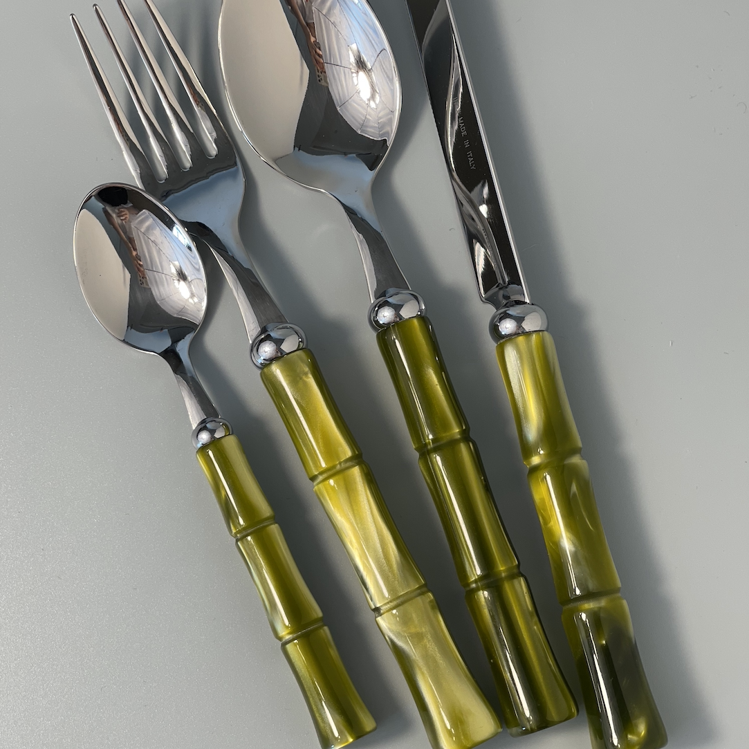 [YURUUI设计师]意大利Rivadossi橄榄绿/深绿色竹节刀叉勺西餐餐具,淘宝优惠券,粉丝福利购,淘宝优惠卷