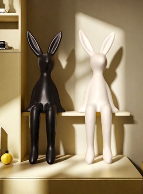 北欧轻奢长耳兔陶瓷桌面玄关摆件