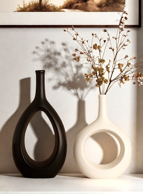 景德镇陶瓷手工黑白简约花瓶摆件