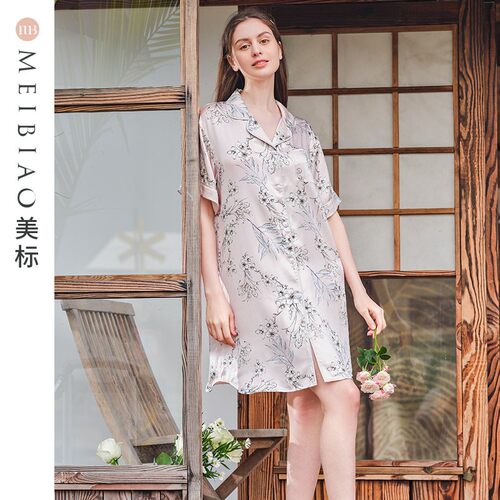 美标春夏性感真丝睡裙重磅短袖100%桑蚕丝绸睡衣可外穿家居服女士 - 图2