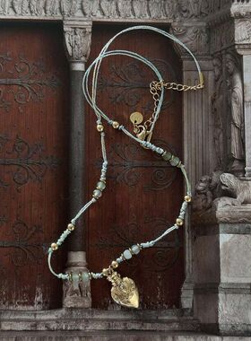 法式手作小酒瓶吊坠可遇水遇汗编织项链薄荷色