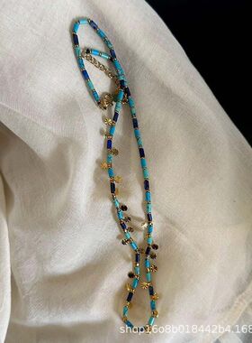 法式不掉色青金绿松人工串珠灵动小圆片项链全硬材料细腻细节感