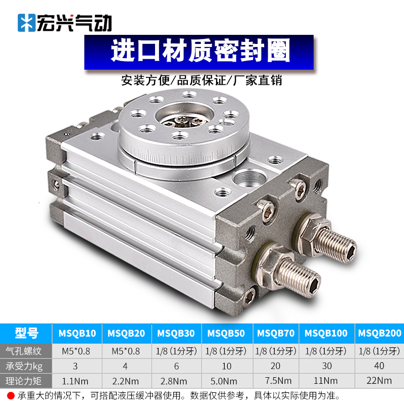 机械手摆动旋转气缸SMC型90/180度可调气动MSQB-10A20A30A50R缓冲