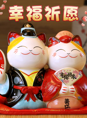 速发 招财猫摆件创意饰婚礼物送闺蜜情侣钱庆装结品储婚罐