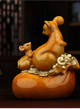 吉善缘全铜生肖贺岁酒柜老鼠摆件