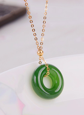和田碧玉吊坠女款搭配925银金碧玉环13mm送妈妈送女友项坠锁骨链