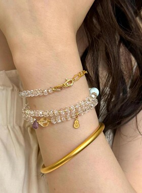 轻奢风时尚多层叠戴水晶串珠手链小众设计精致风气质时尚百搭饰品