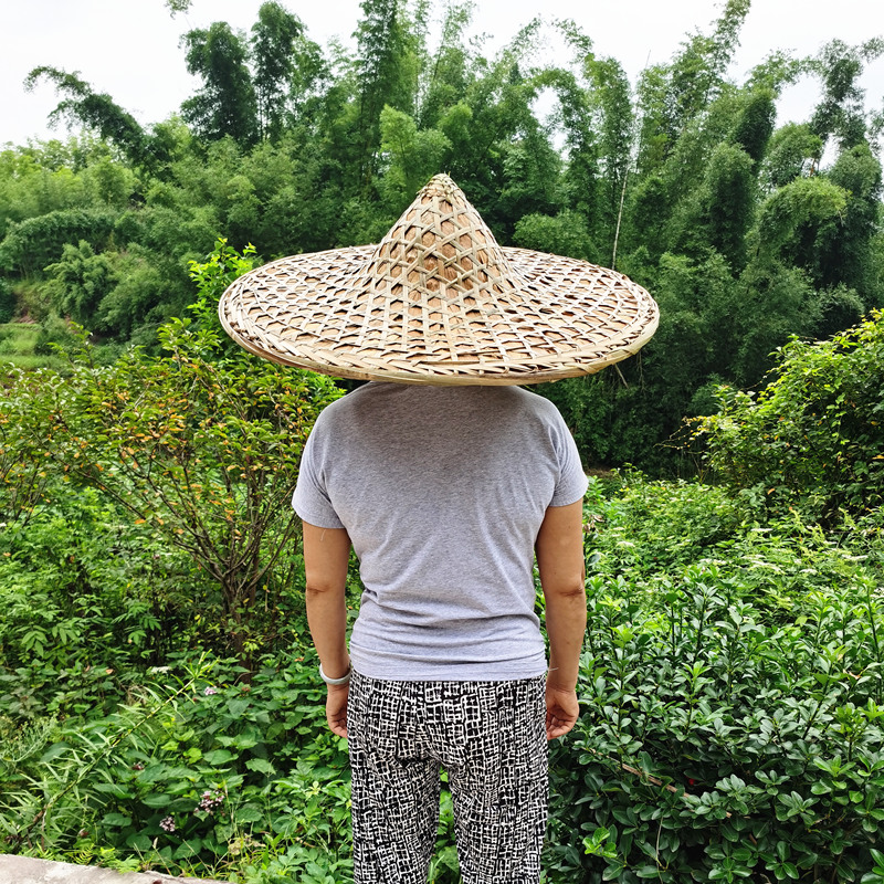 手工竹编斗笠竹青竹皮农家红军草帽子钓鱼防雨晒装饰灯罩舞台表演-图3