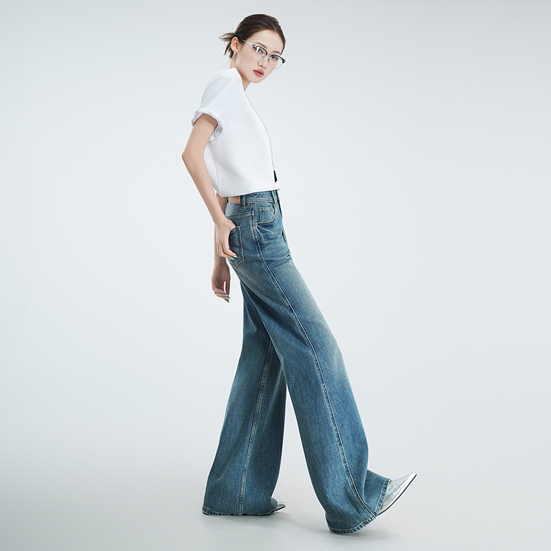 ZONOPOEM佐奴诗超模裤直筒高腰微喇牛仔裤女2025修身不贴腿喇叭裤