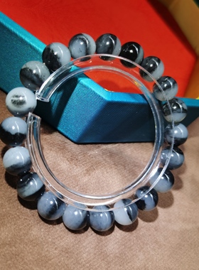 新疆和田玉青花籽料黑白聚宝盆卡10圆珠手串男女款手链礼品