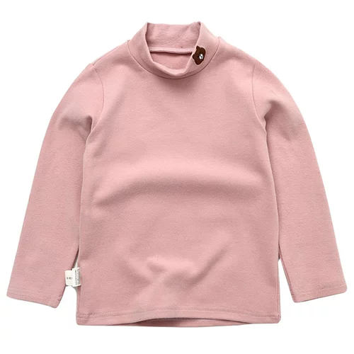 Детская хлопковая приятная телу осенняя футболка для мальчиков, высокий воротник, с вышивкой, с медвежатами