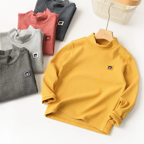 Детская хлопковая футболка, эластичный демисезонный лонгслив, высокий воротник, подходит для подростков, детская одежда