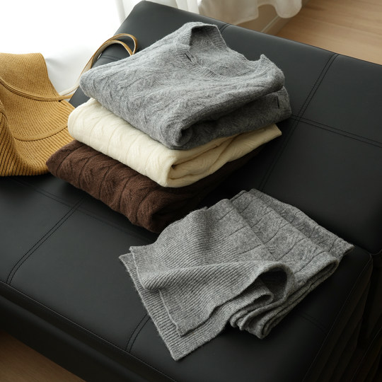 无补 两件套 女士针织羊毛衫 圆领破洞提花毛衣围巾 秋冬款 女装