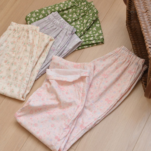 田园风 女士双层纱布全棉家居裤 纯棉睡裤起居裤 长裤子 春秋款 - 图1