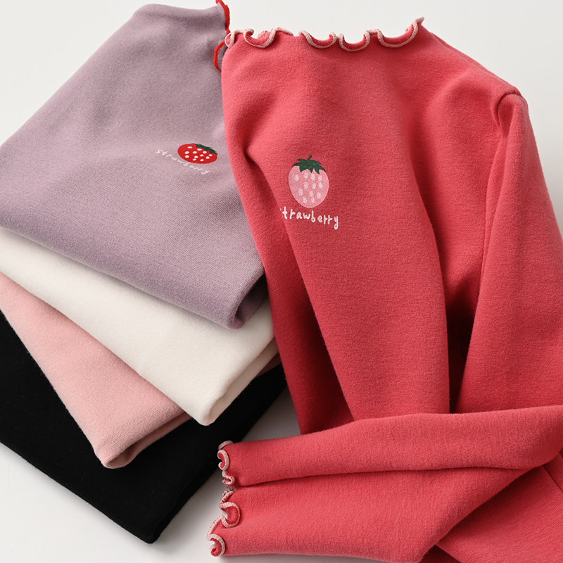 可爱草莓公主卷边半高领 女童弹力打底衫中大童纯棉长袖T恤 童装,淘宝优惠券,粉丝福利购,淘宝优惠卷