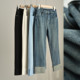 ແມ່ຍິງມ້ວນ hem ທໍ່ຢາສູບ jeans cropped pants