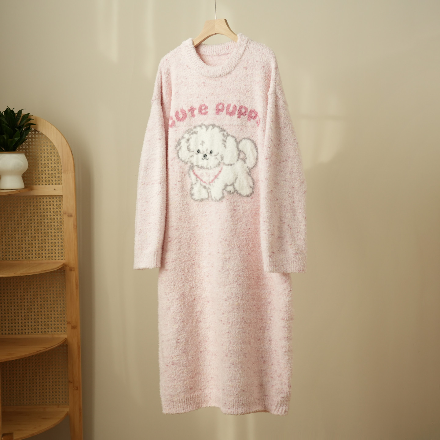 软乎乎 女士半边绒家居裙 可爱小狗毛绒睡裙居家软糯 冬款 女装,淘宝优惠券,粉丝福利购,淘宝优惠卷