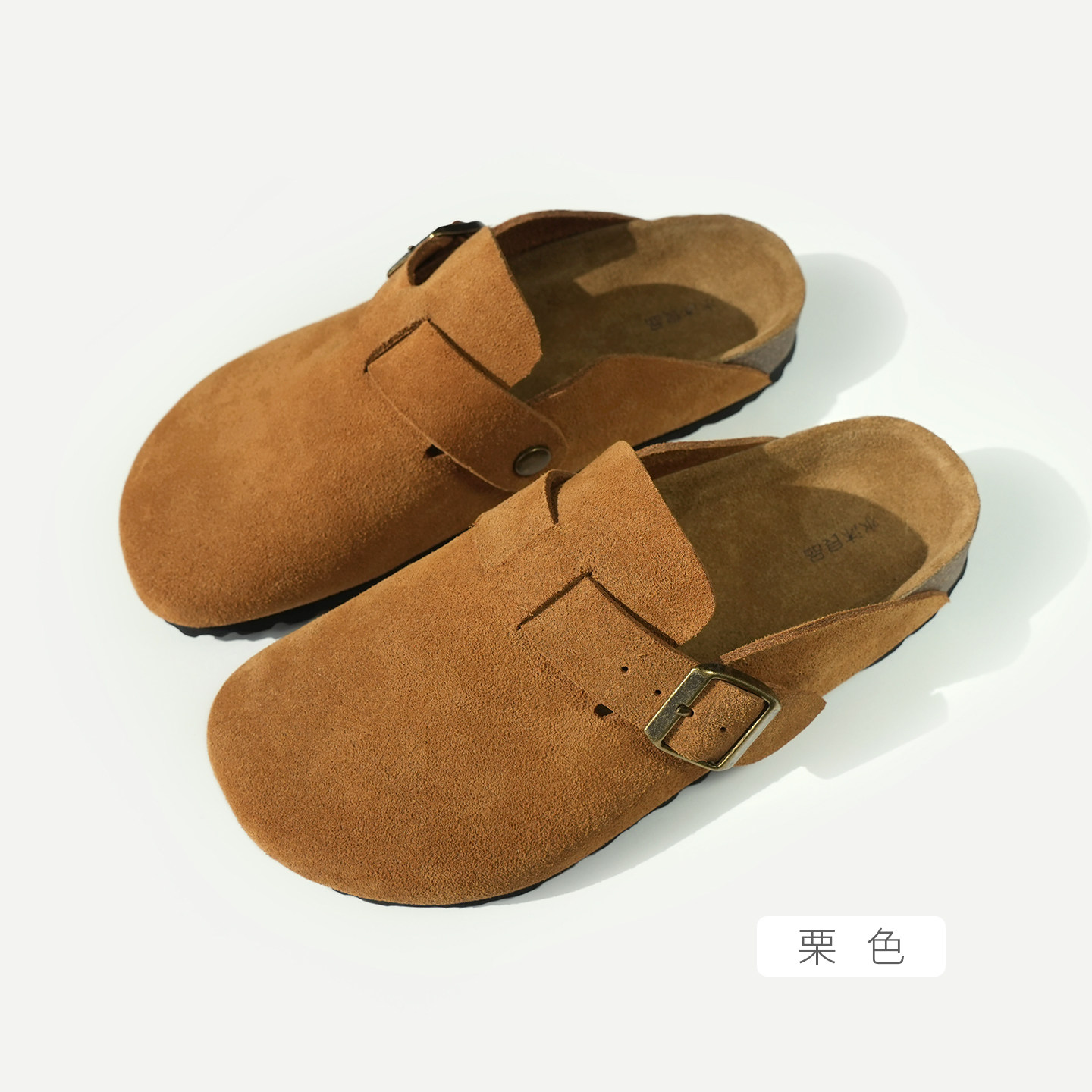 头层磨砂牛皮勃肯鞋 真皮牛反绒平底大头鞋 女士包头皮拖鞋k,淘宝优惠券,粉丝福利购,淘宝优惠卷