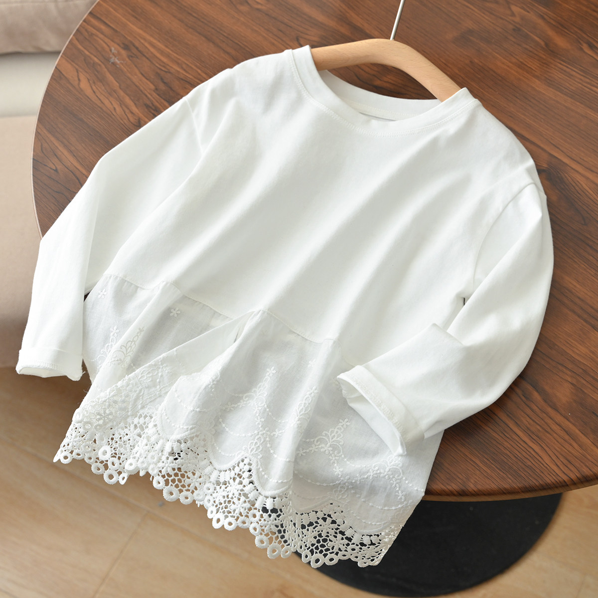 亲子款A类 女士全棉拼接蕾丝T恤 儿童纯棉长袖打底衫 春秋款女装,淘宝优惠券,粉丝福利购,淘宝优惠卷