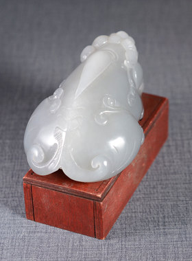 和田玉青花烟紫冰透油润玉质干净精雕细琢精品大貔貅把件摆件SX