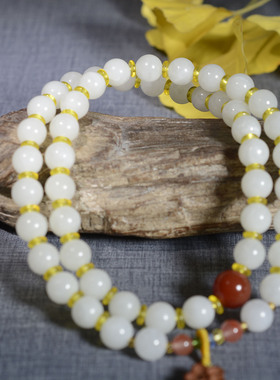 亏啦福利价和田玉青海料颗颗细白油润48颗卡10 男女款项链手链JS