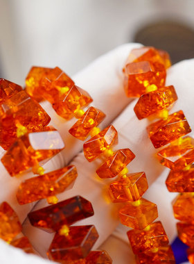 早期日本天然老琥珀蜜蜡项链手链首饰精美自然氧化色原盒全新收藏