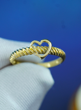 中古欧洲绝版纯金戒指天然宝石钻石18K金首饰个性复古心形