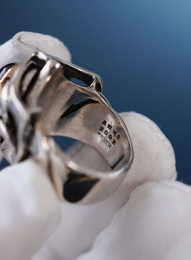 英国银饰高奢品牌ARMS设计2002年纯银K金黑曜石男士复古戒指绝版