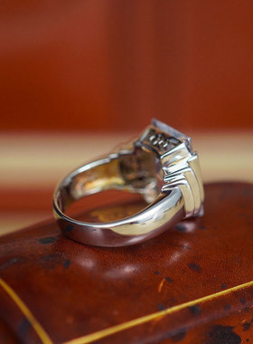 早期欧洲匠人手工925纯银戒指男款大号24号戒圈复古镶钻 经典收藏