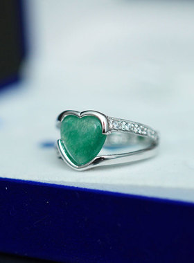 绝版日本925纯银戒指天然水晶玛瑙宝石心形可替换戒面送女友礼物