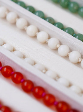 70年代收藏级中国五色玉石翡翠玛瑙水晶虎眼石珍贵项链高奢纯银