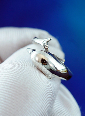 中古欧洲纯银戒指925海豚可爱个性复古潮流轻奢小众设计收藏精美