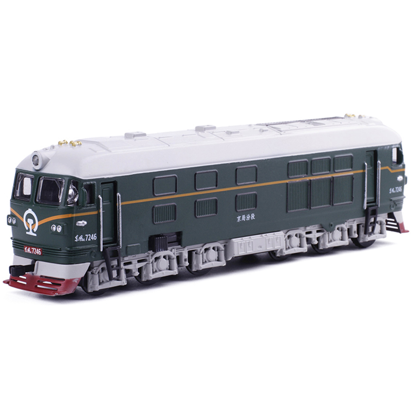 1:87东风火车头车厢合金模型声光古典绿皮火车模型古典儿童玩具车-图0
