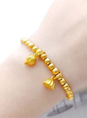 女铜镀金素圈古法手镯莲蓬手链