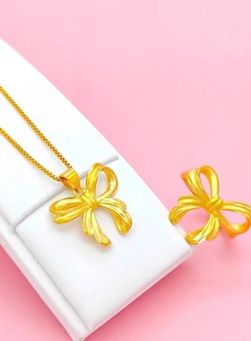 女款镀金沙金仿黄金蝴蝶结项链