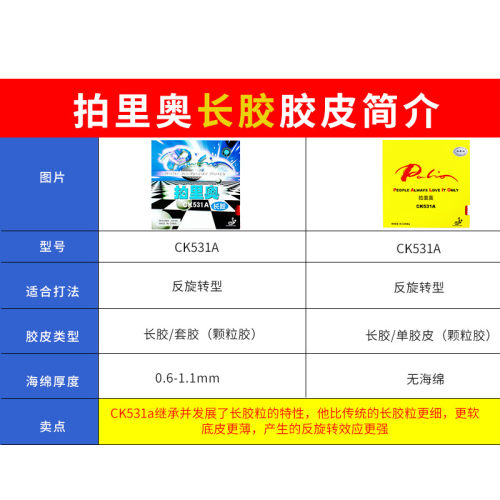 拍里奥CK531A乒乓球拍长胶胶皮乒乓球套胶单胶片颗粒胶套进攻型皮 - 图0
