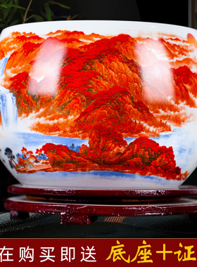 景德镇陶瓷鸿运当头聚宝盆摆件