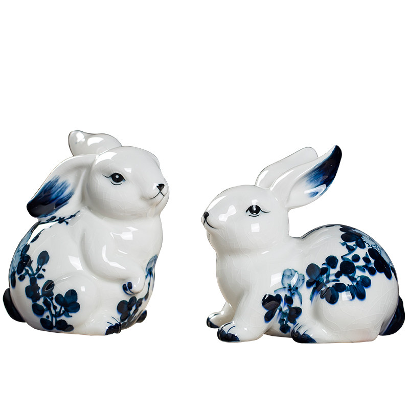 景德镇陶瓷兔子雕塑家居客厅装饰品摆件创意工艺品吉祥物一对,淘宝优惠券,粉丝福利购,淘宝优惠卷
