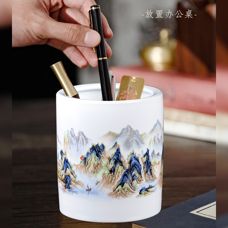 景德镇陶瓷笔筒摆件中国风青花瓷轻奢创意风仿古大手工毛笔笔筒,淘宝优惠券,粉丝福利购,淘宝优惠卷