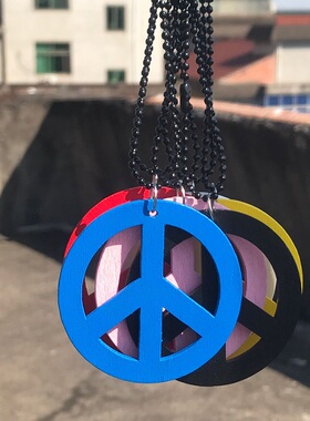 木质项链反战标志长款毛衣链