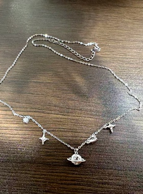 S925银星球月亮星星锁骨项链