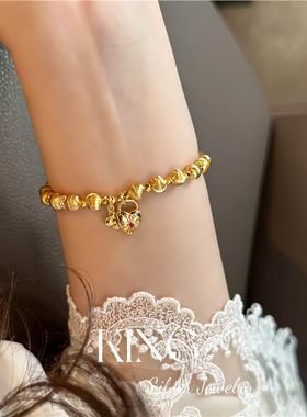 猫眼锁心 | S925银镀金爱心女复古时尚高级感气质珠宝感纯银手链